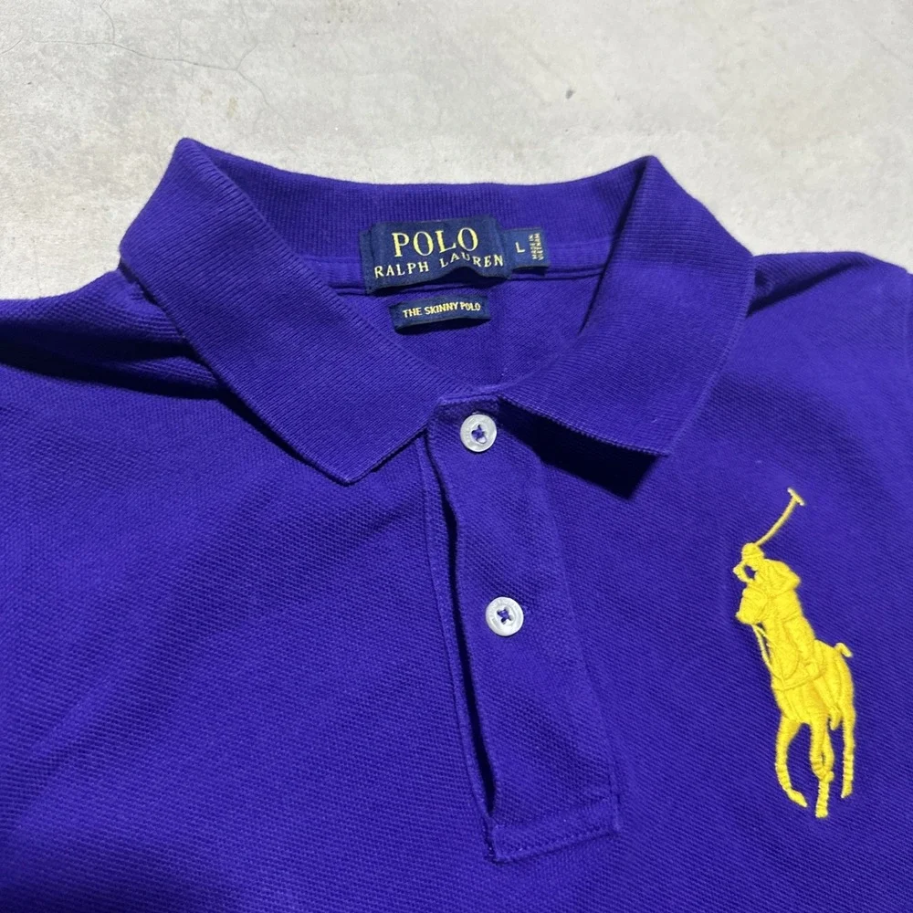 Polo Ralph Lauren Womens Skinny FIT Big Pony Polo Shirt SZ LargePurple / Yellow
